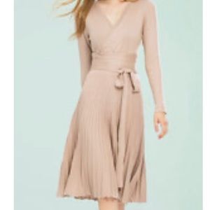 StyleWe Apricot Plain Casual Pleated Midi Dress